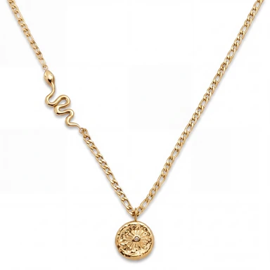 Mediterranean | Collar con colgante de serpiente y motivo de sol con circonita blanca chapado en oro de 14K Mediterranean | Collar con colgante de serpiente y motivo de sol con circonita blanca chapado en oro de 14K