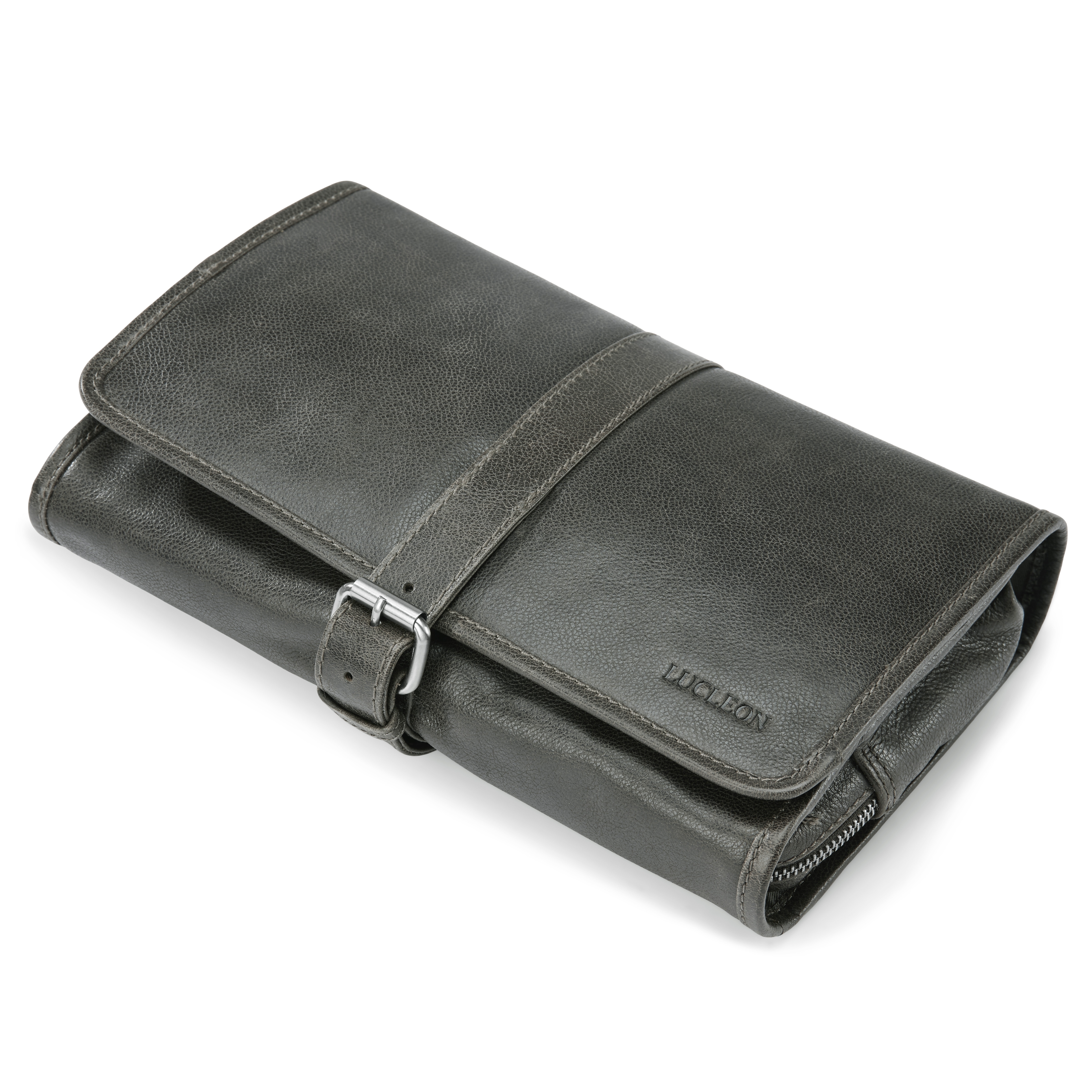 Licio Utbrettbar Brungrå Toalettmappe av Skinn - 3