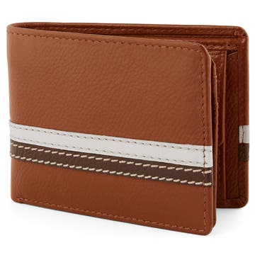 Tan Leather RFID Wallet With White & Brown Stripes