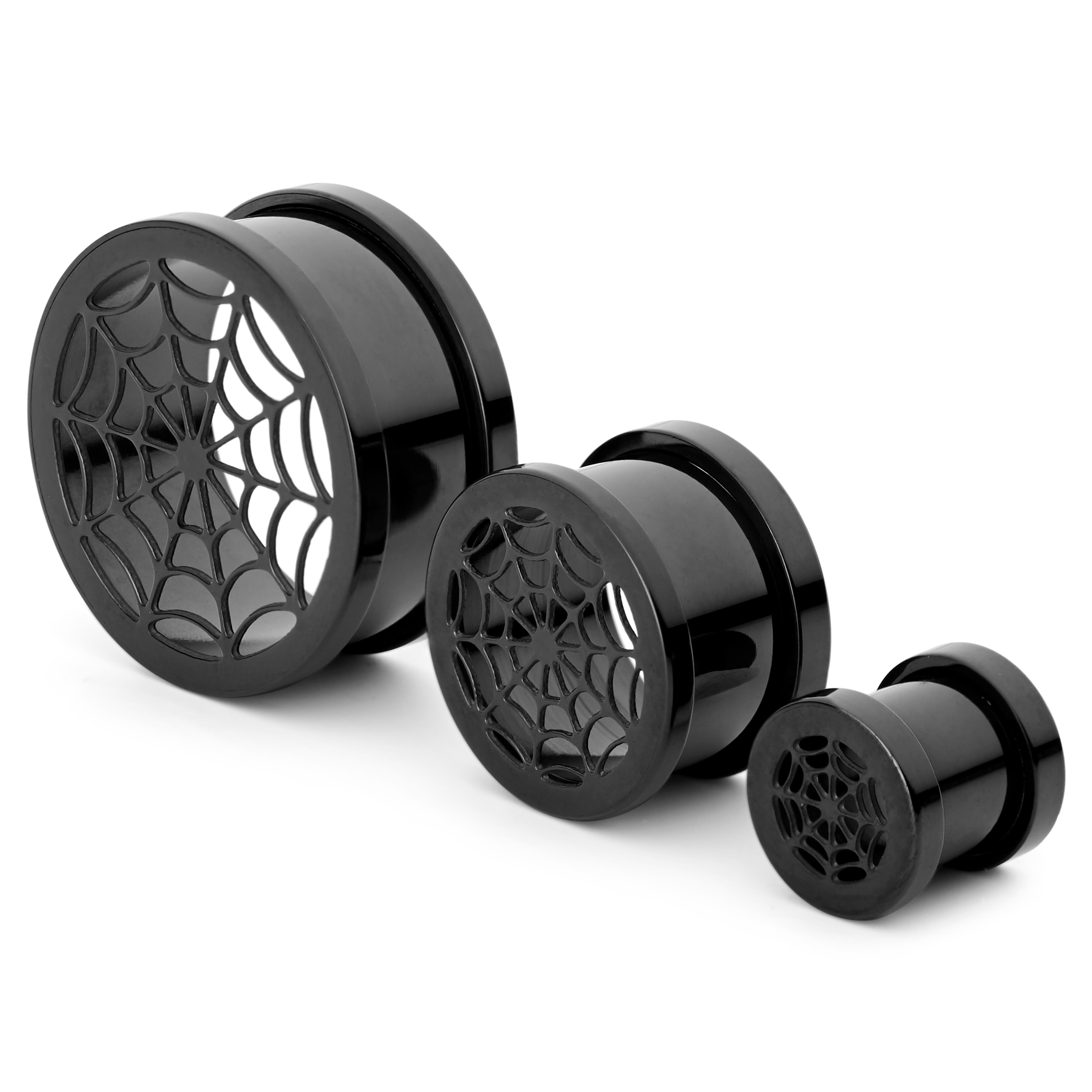 Black Stainless Steel Spiderweb Screw-Fit Tunnel Earring