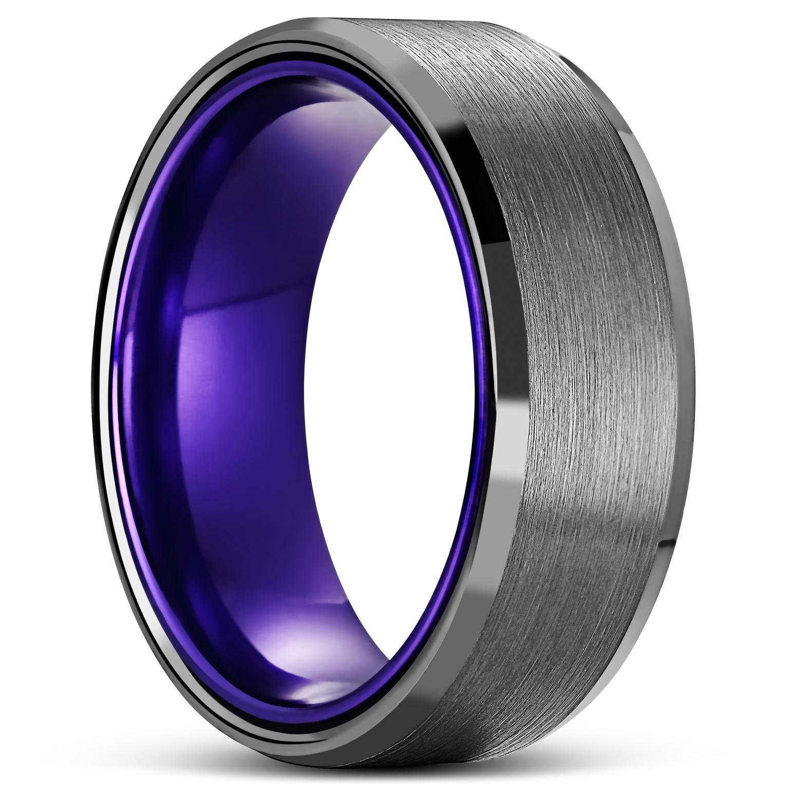 Terra | 8 mm Gunmetal Grey and Purple Bevelled Edge Tungsten Carbide Ring Terra | 8 mm Gunmetal Grey and Purple Bevelled Edge Tungsten Carbide Ring