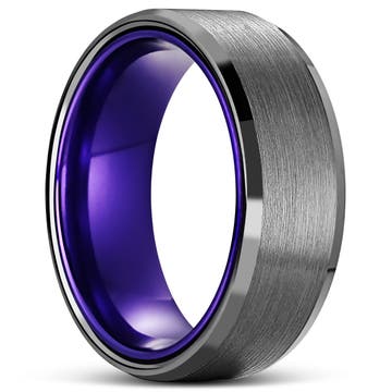 Terra | 1/3" (8 mm) Gunmetal Grey and Purple Bevelled Edge Tungsten Carbide Ring