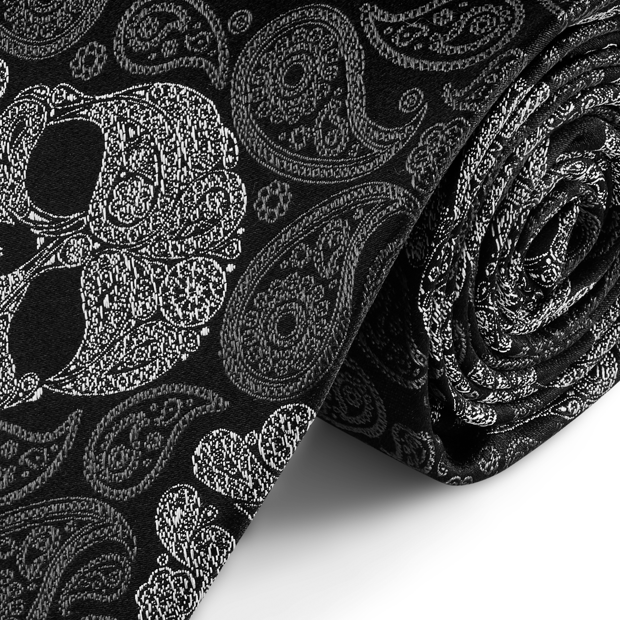 Black & Grey Skull Paisley Pattern Silk Necktie | 8 cm - 2