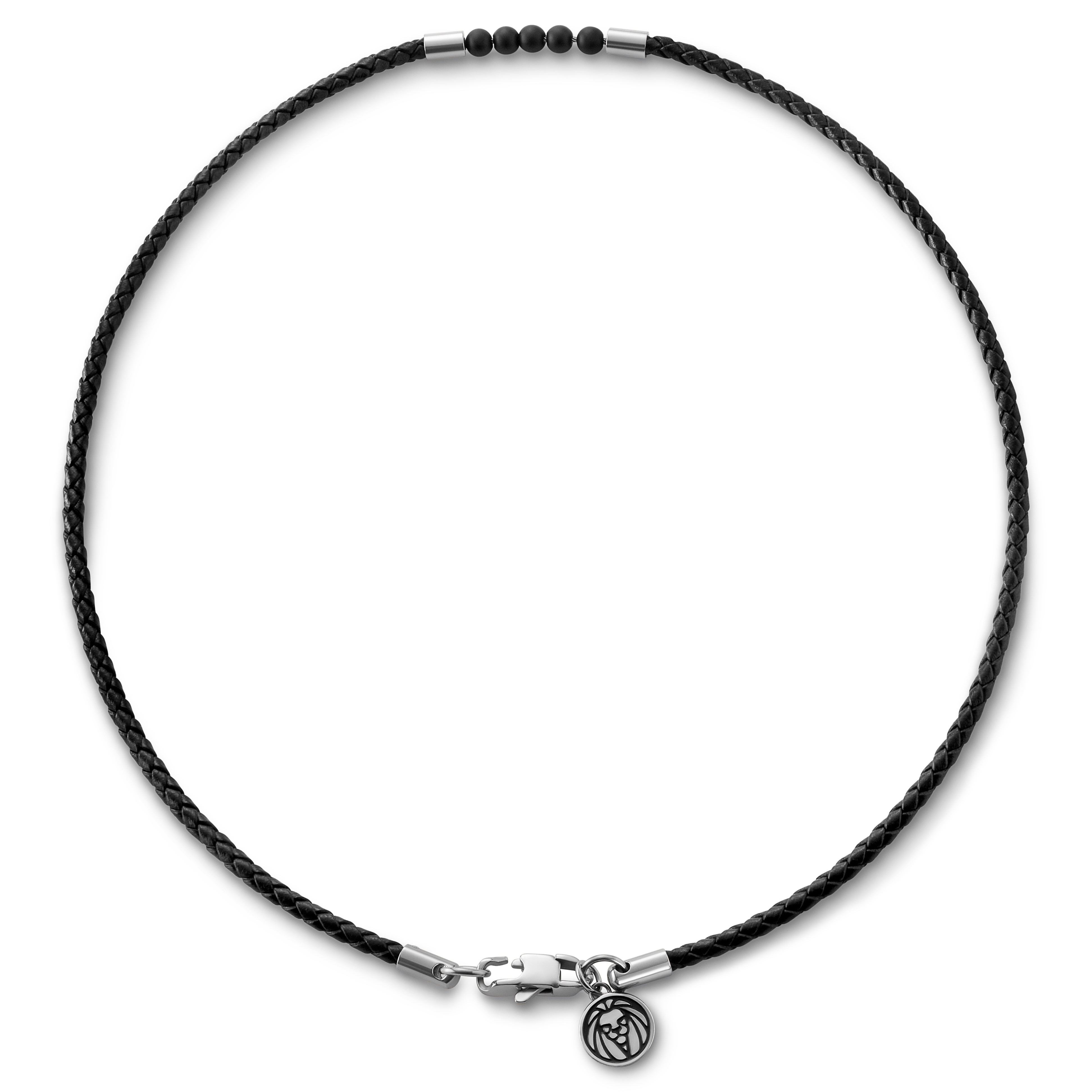 Tenvis | 3 mm Silver-tone Onyx Leather Necklace - 5