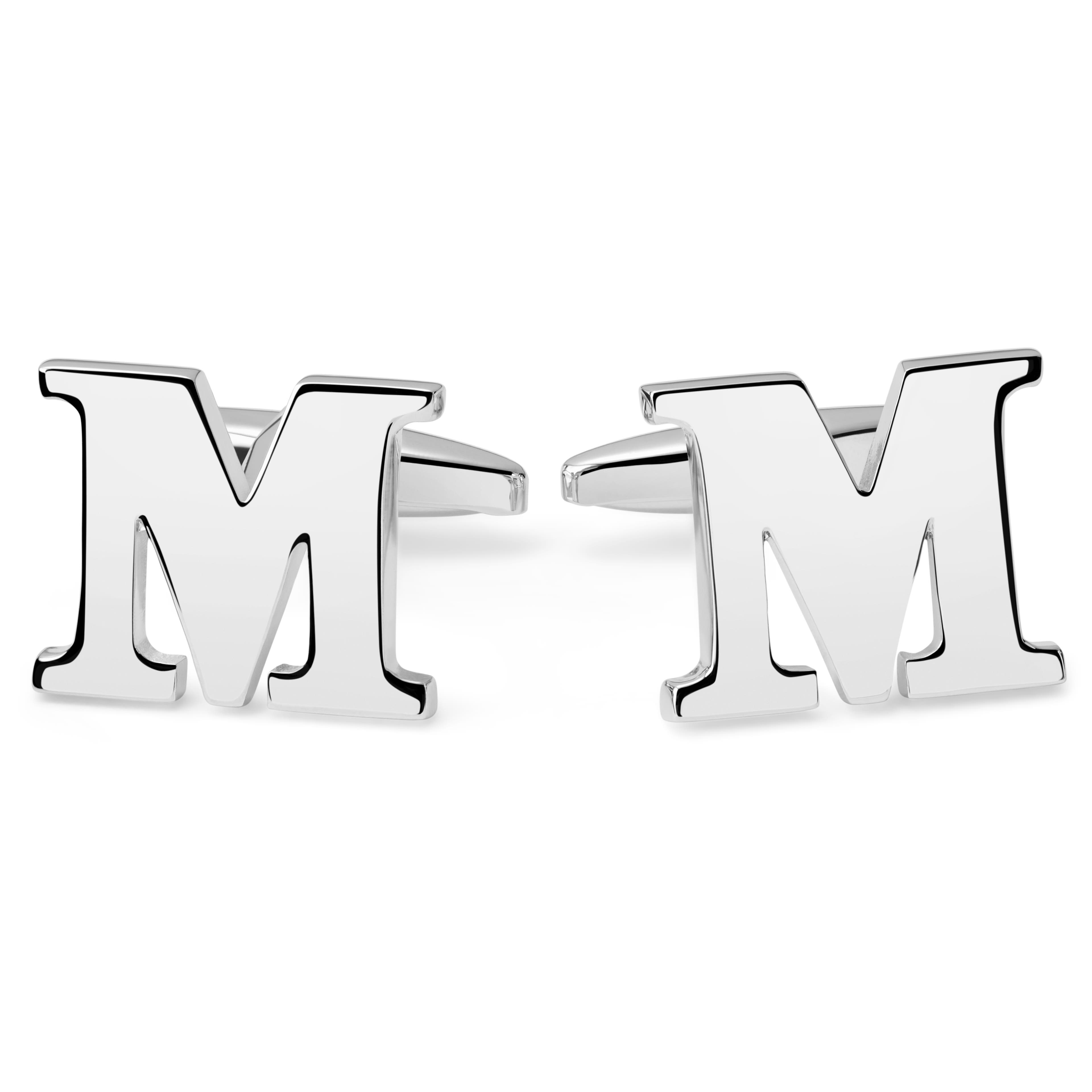 Silver-Tone Letter M Initial Cufflinks
