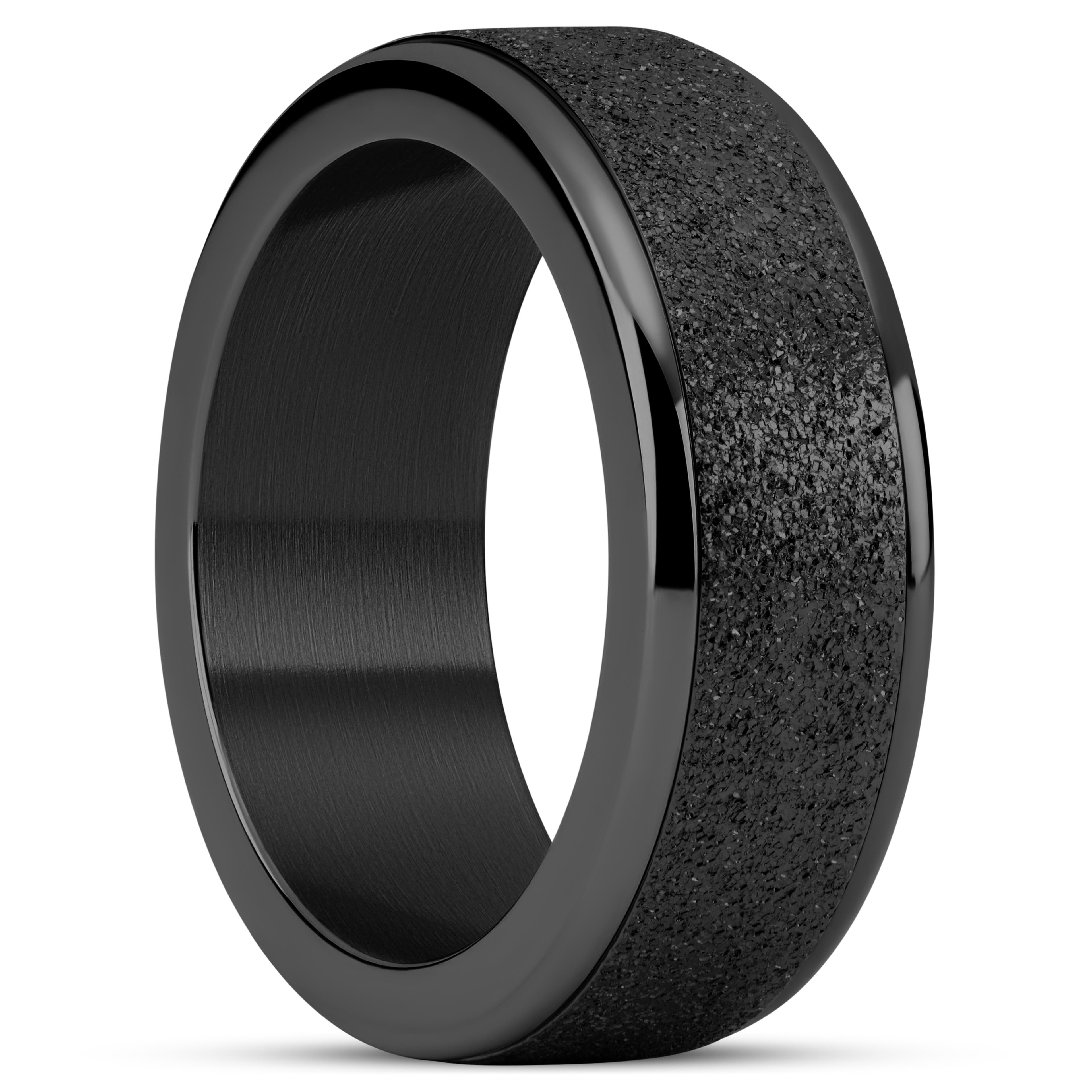 Enthumema | 1/3" (8 mm) Glittery Black Stainless Steel Fidget Ring