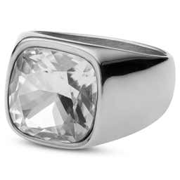 Gravel | Silver-Tone Stainless Steel & Crystal Signet Ring