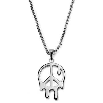 Fahrenheit | Silver-Tone Stainless Steel Melting Peace Box Chain Necklace