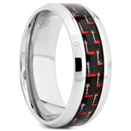 Black & Red Inlaid Stainless Steel Ring