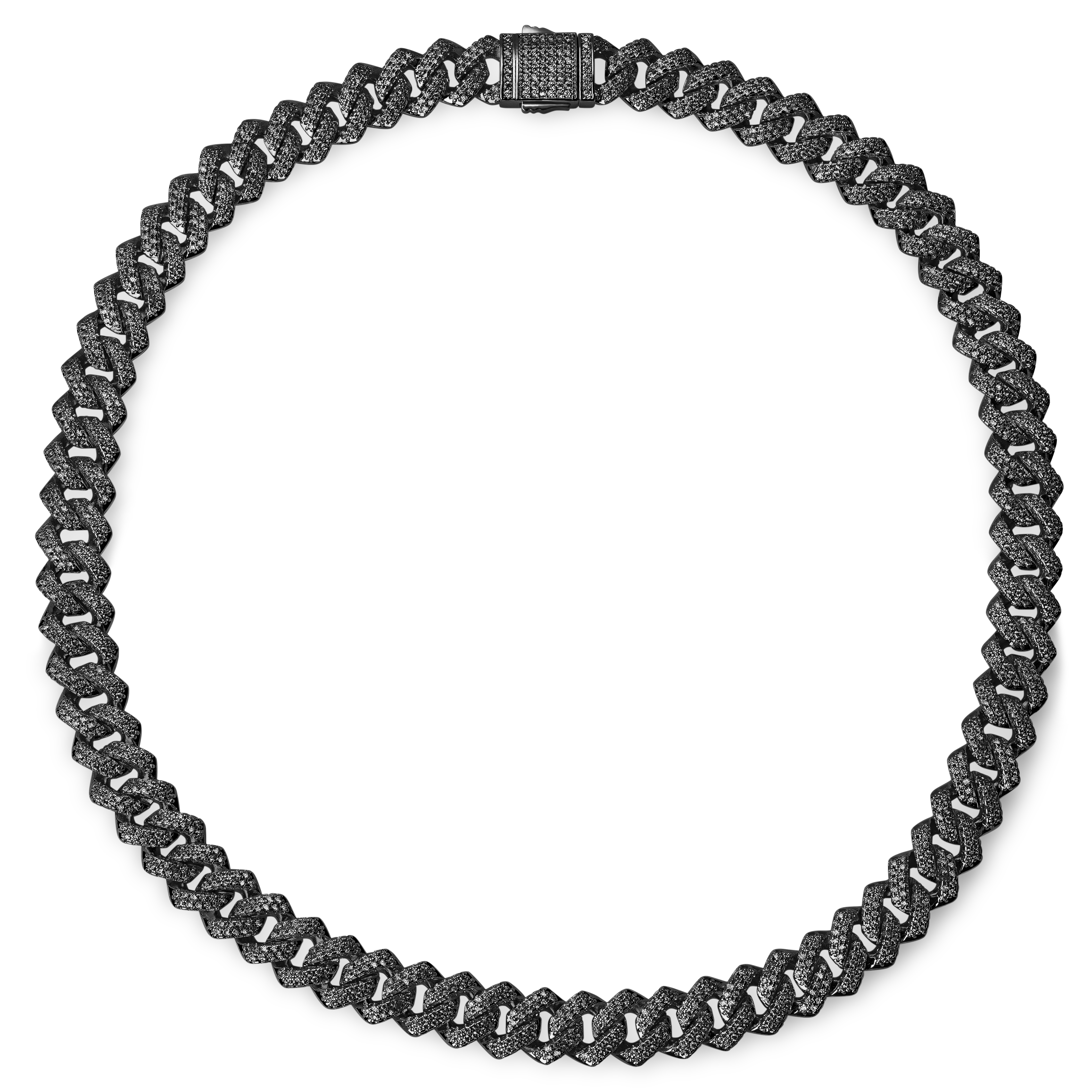 Nicos | 1/2" (12 mm) Iced Black Diamond Prong Link Chain Zirconia Necklace - 2