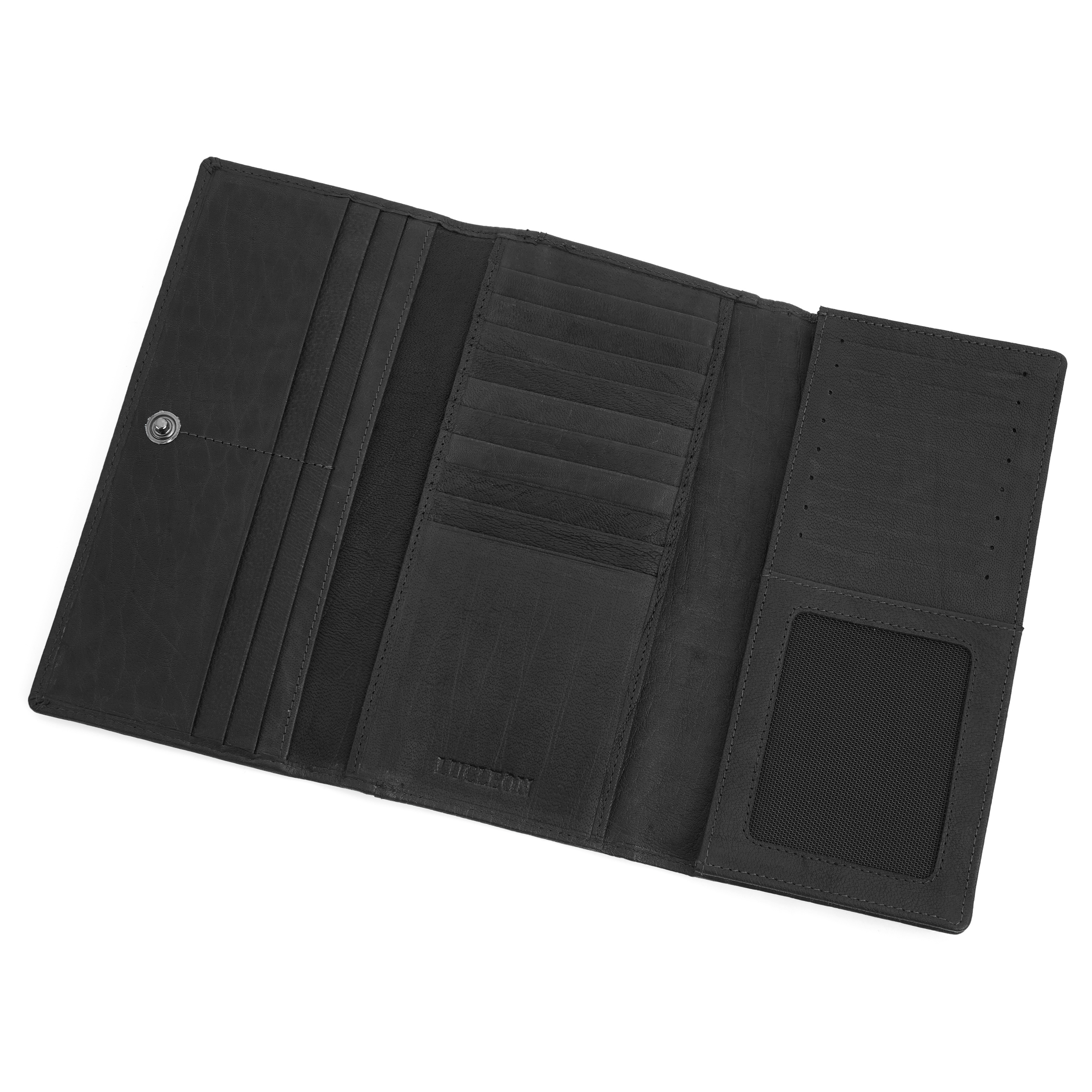 Cartera de triple pliegue de cuero negro Oxford  - 7