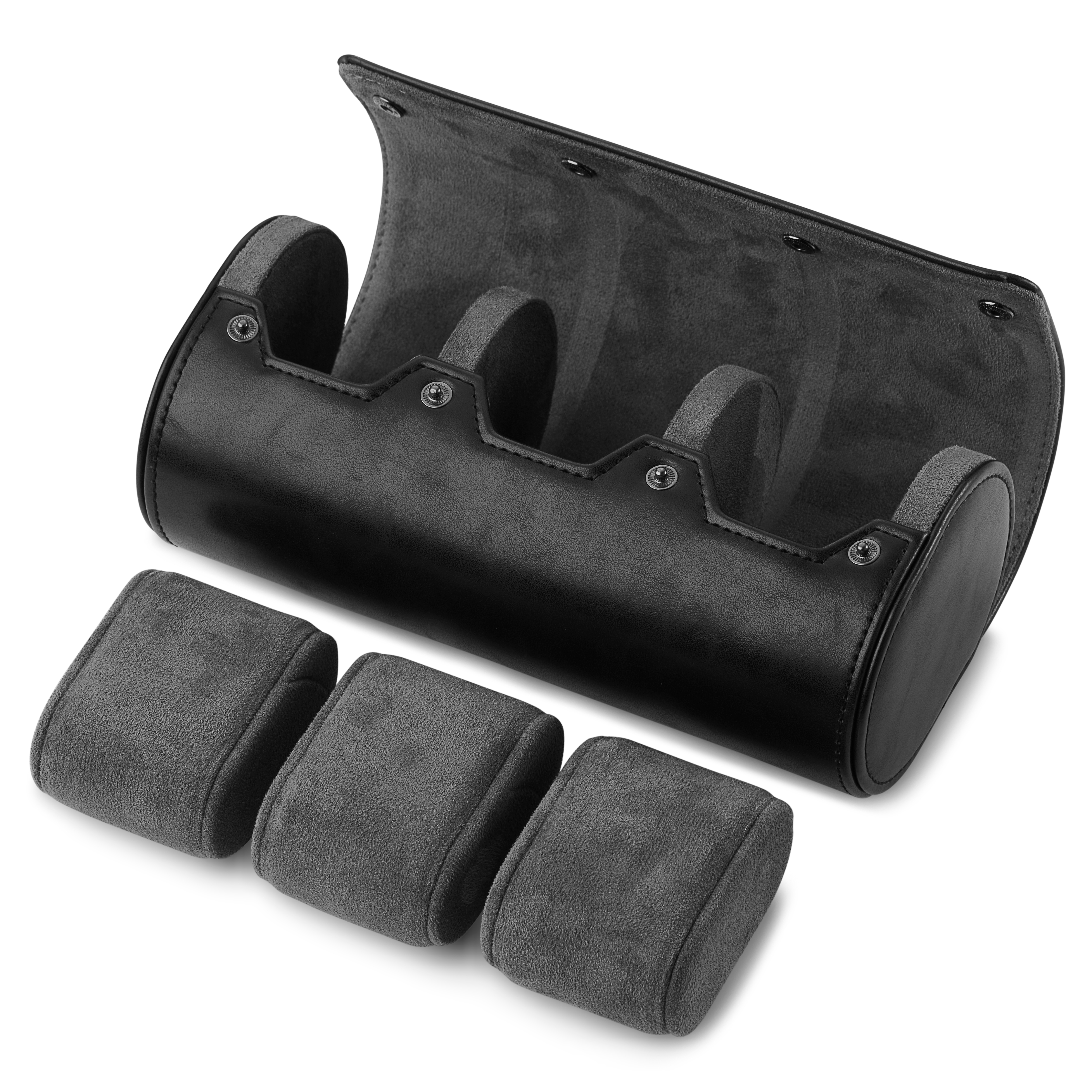 Black Vintage Leather Tripple Watch Roll - 5