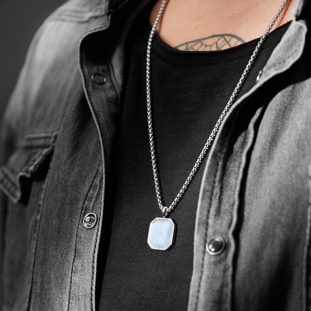 Collier Orisun Ashton à pierre agate bleue Blue Lace - série limitée - 2