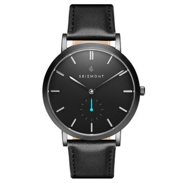 Aether | Black & Silver-Tone Stainless Steel Minimalist Watch With Azure Blue Detail
