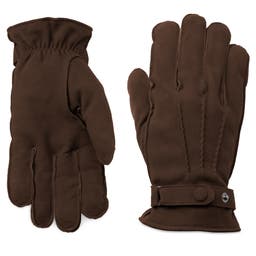 Brown Suede Leather Gloves with Buckle