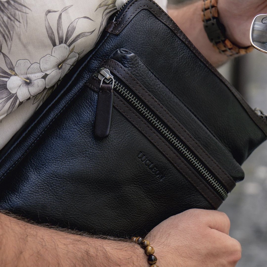 Liam Schwarze & Dunkelbraune Leder Tablethülle - 3