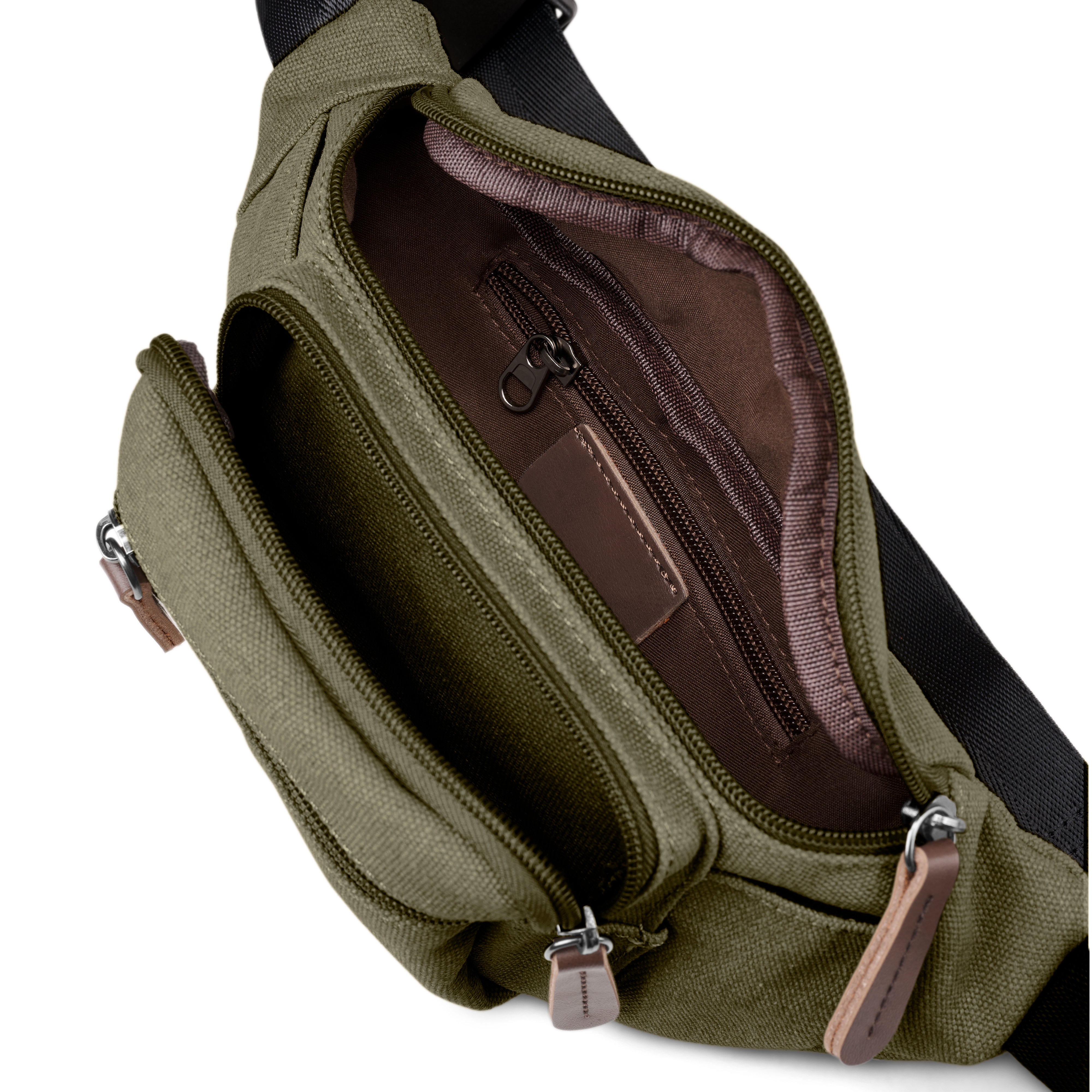 Army Green Canvas & Brown Leather Fanny Pack - 4