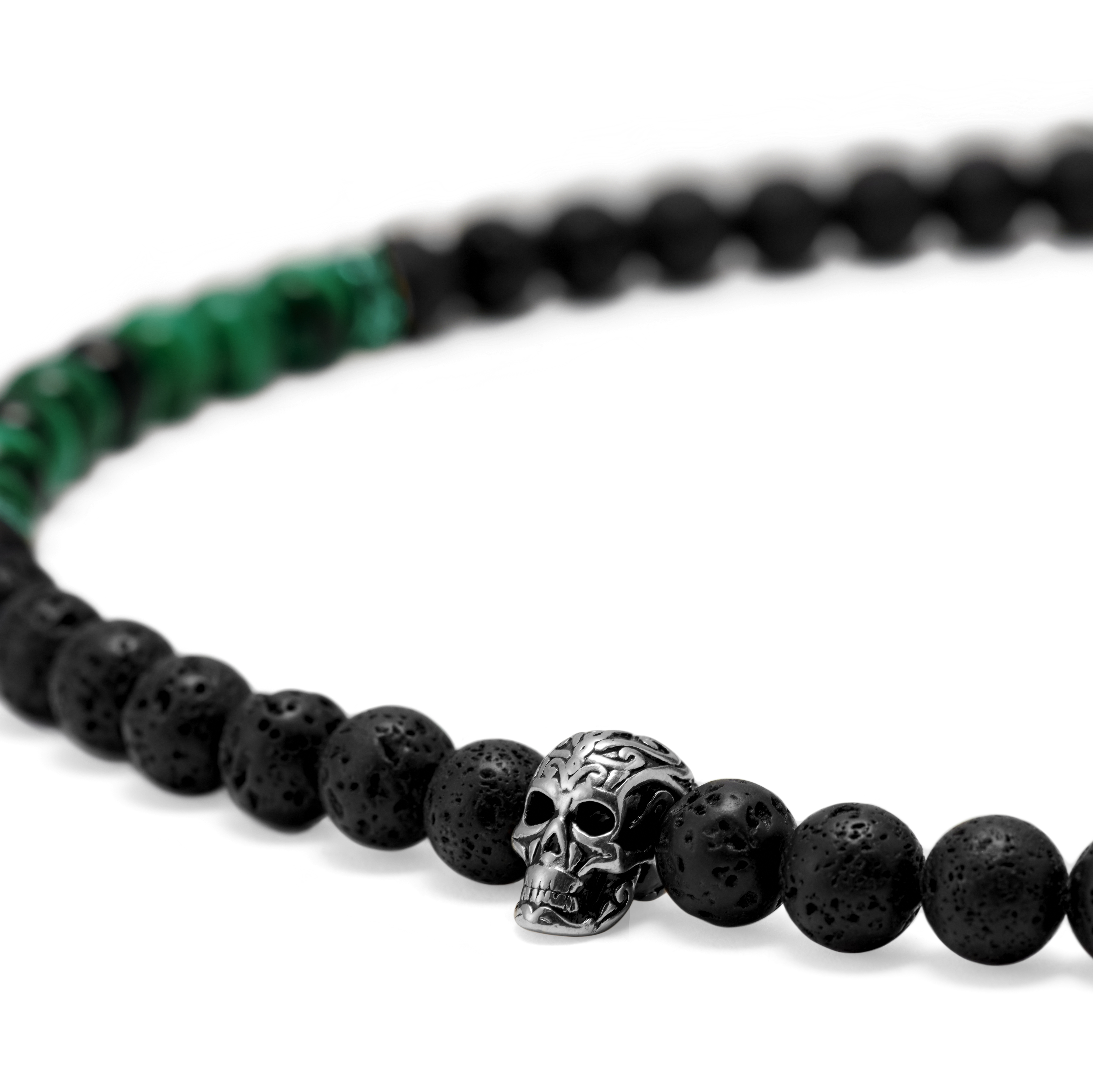 Rico | Silver-Tone Stainless Steel With Lava Rock & Green Tiger's Eye Necklace Set - 4