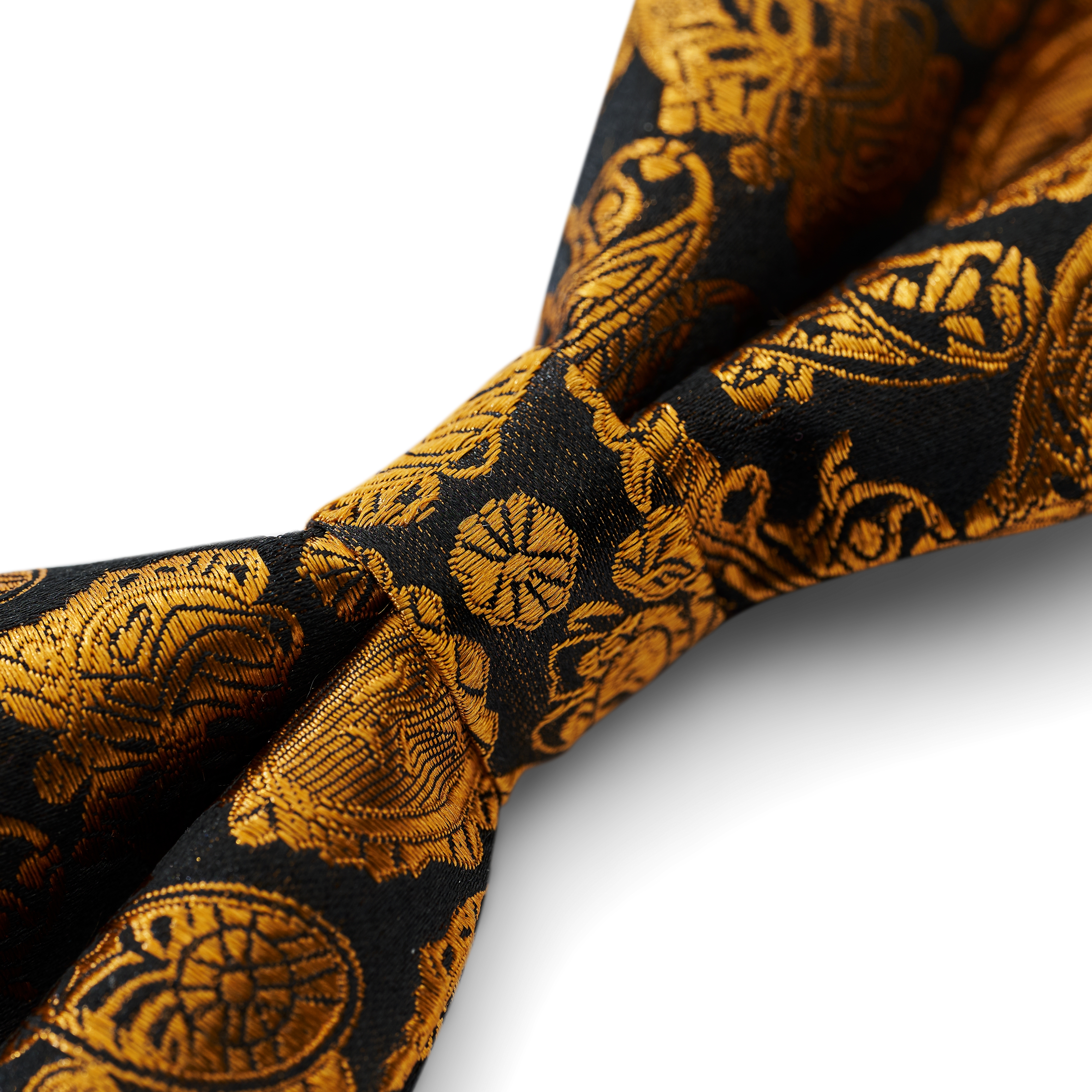 Papillon pre-annodato in seta con motivo paisley oro e marrone - 2