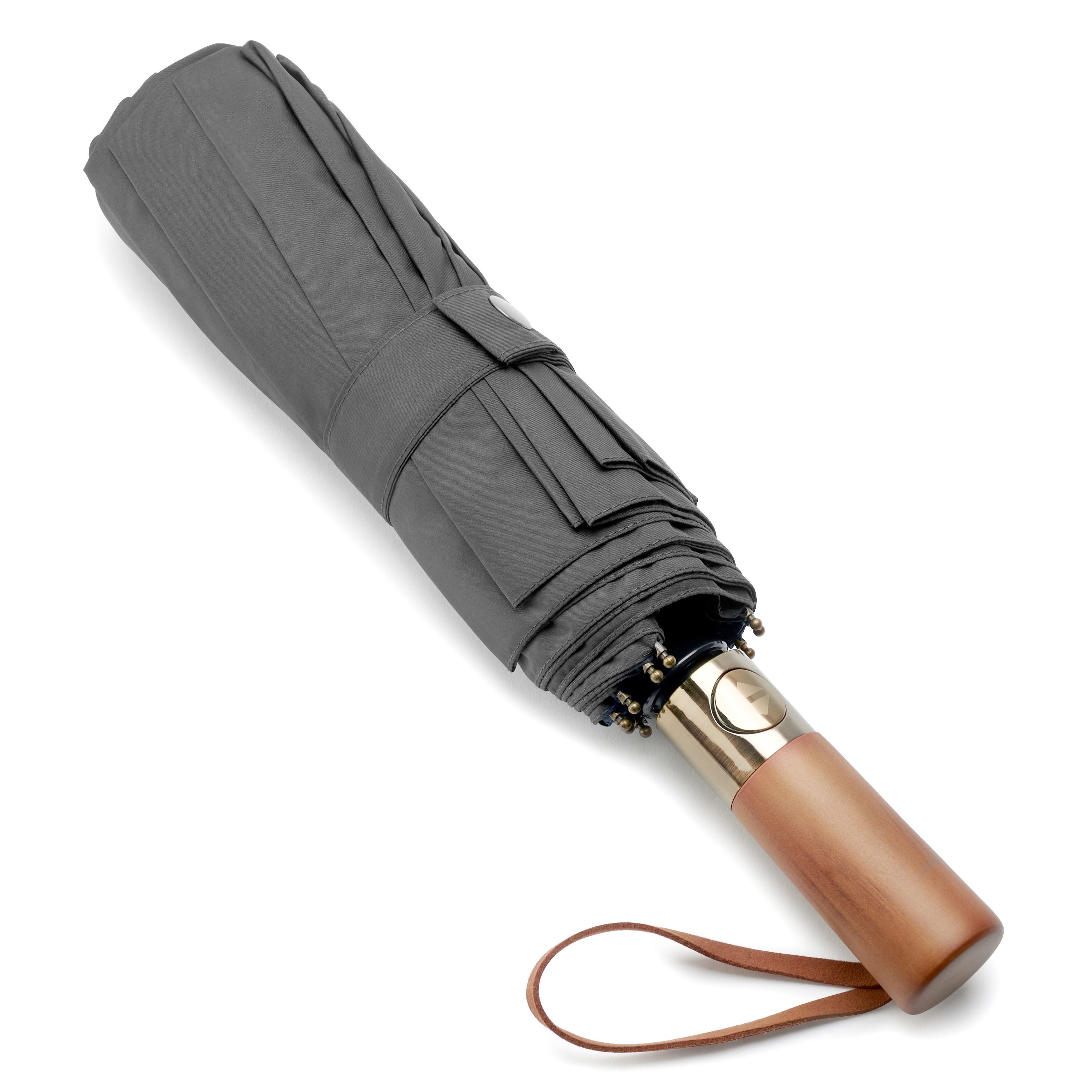 Automatik-Faltschirm | Grau | Holzgriff - 4