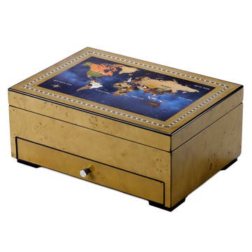 World Map Watch & Accessories Storage Box With Removable Tray & Drawer - 8 Watches