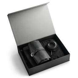 Луксозна подаръчна кутия с аксесоари за опаковане на багаж от черна кожа и брезент