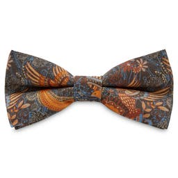 Boho | True Orange & Chocolate Brown Birds & Floral Silk Pre-Tied Bow Tie