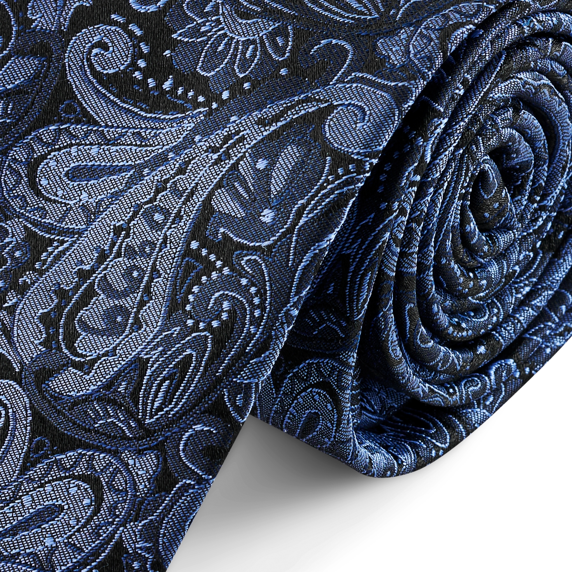 Cravate en soie à motif cachemire bleu marine et bleu clair | 6 cm - 2