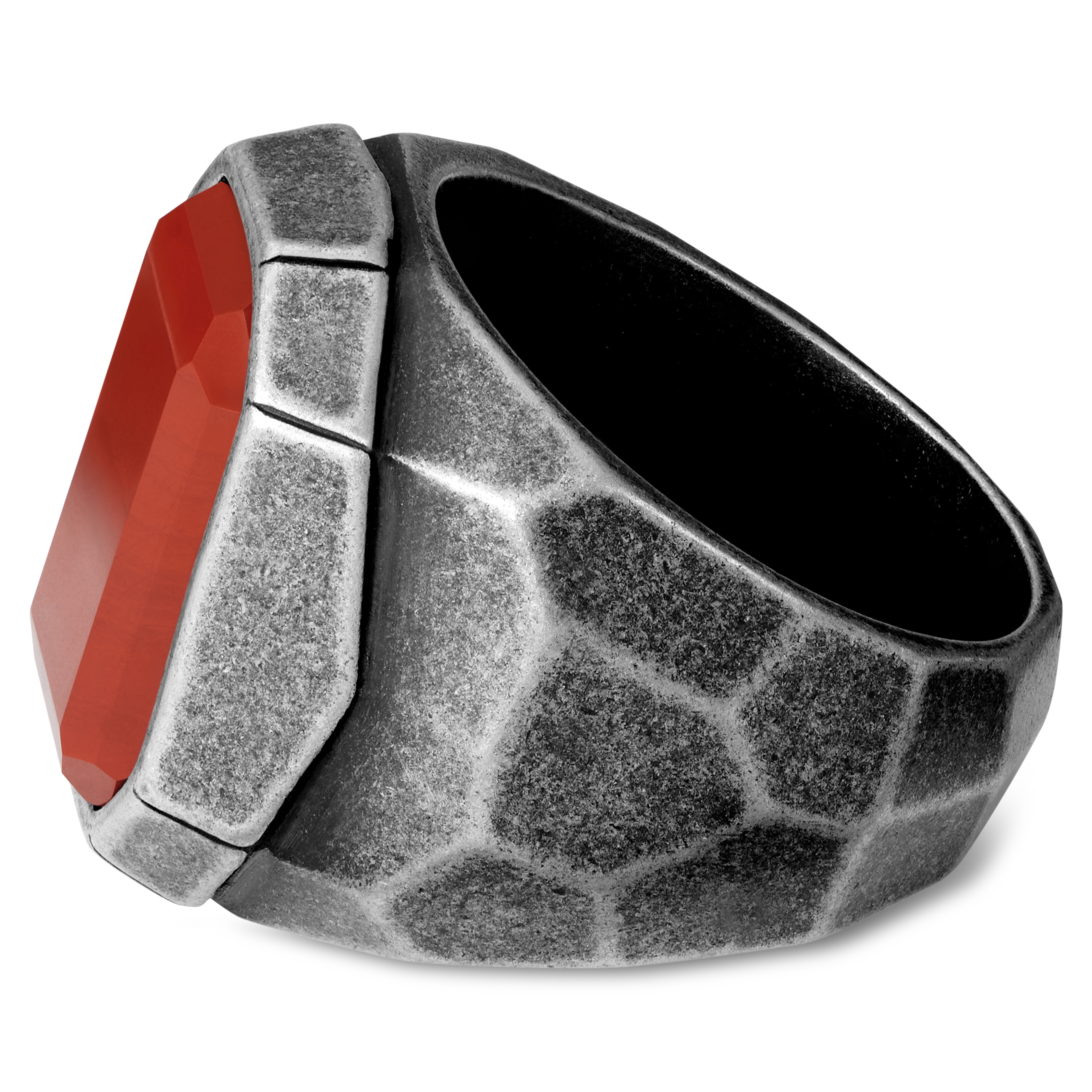 Jax Grey Stainless Steel & Red Jasper Signet Ring - 3