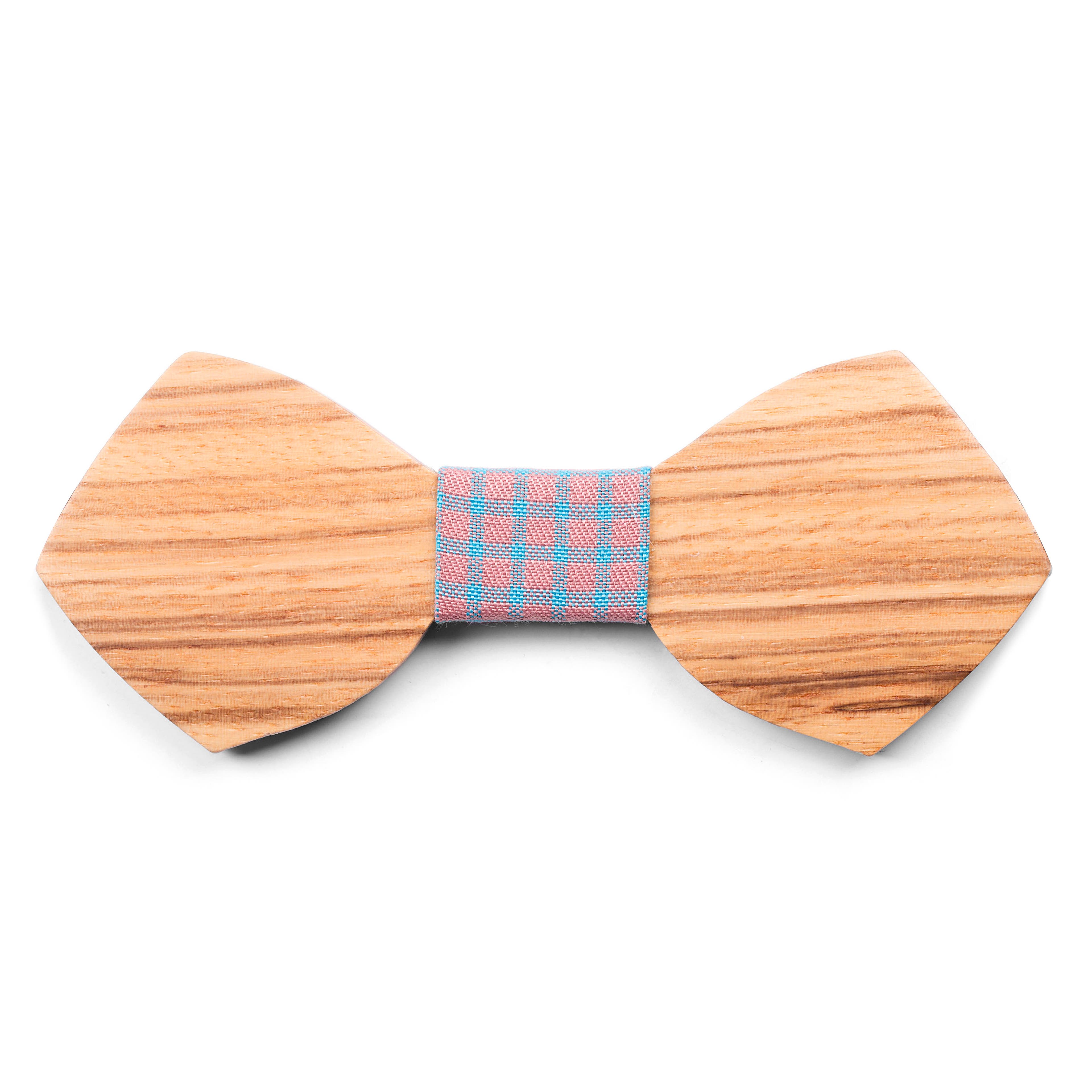 Arrow Zebrawood Bow Tie With Sky Blue & Peach Blossom Fabric Detail