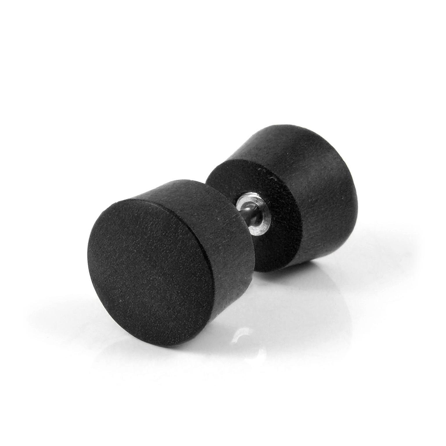 Satago | Pendiente falso plug con doble acampanado de acero inoxidable y madera de roble oscuro de 8 mm Satago | Pendiente falso plug con doble acampanado de acero inoxidable y madera de roble oscuro de 8 mm