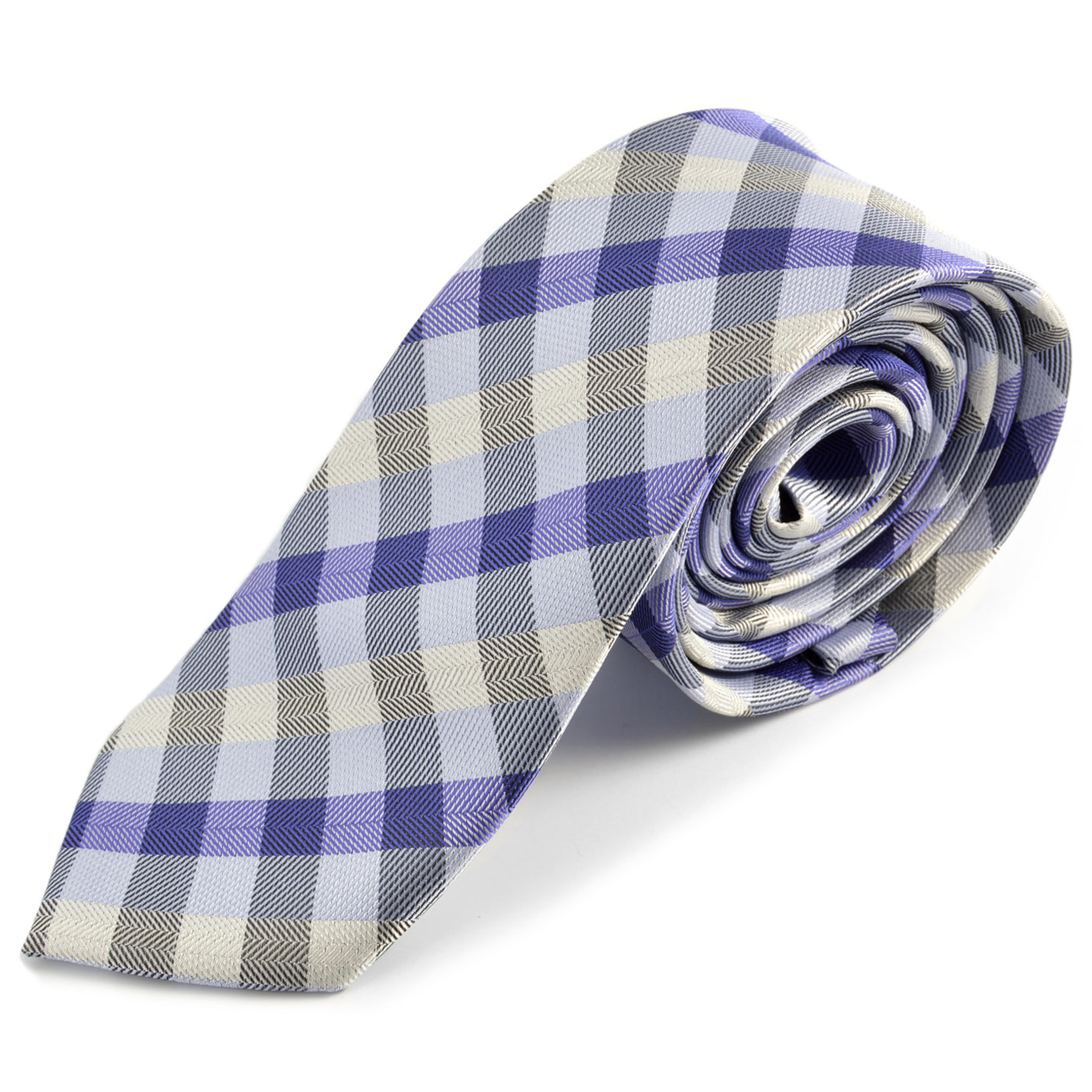 Grey, Purple & Cream Chequered Microfiber Tie