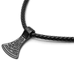 Rune Thor’s Axe Black Leather Necklace - 6 - gallery