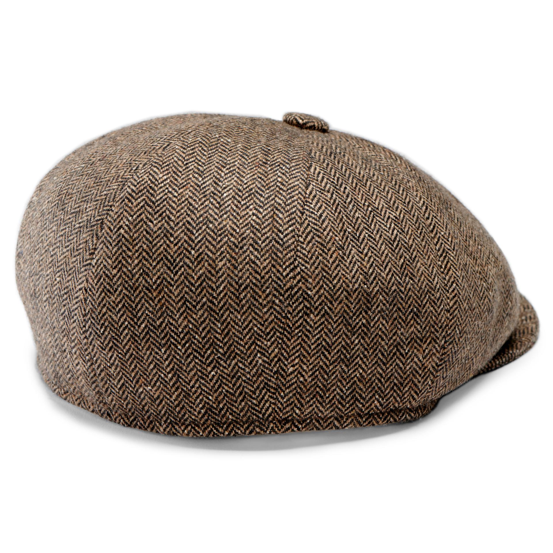 Moda | True & Light Brown Wool Herringbone Pattern Newsboy Cap | In ...