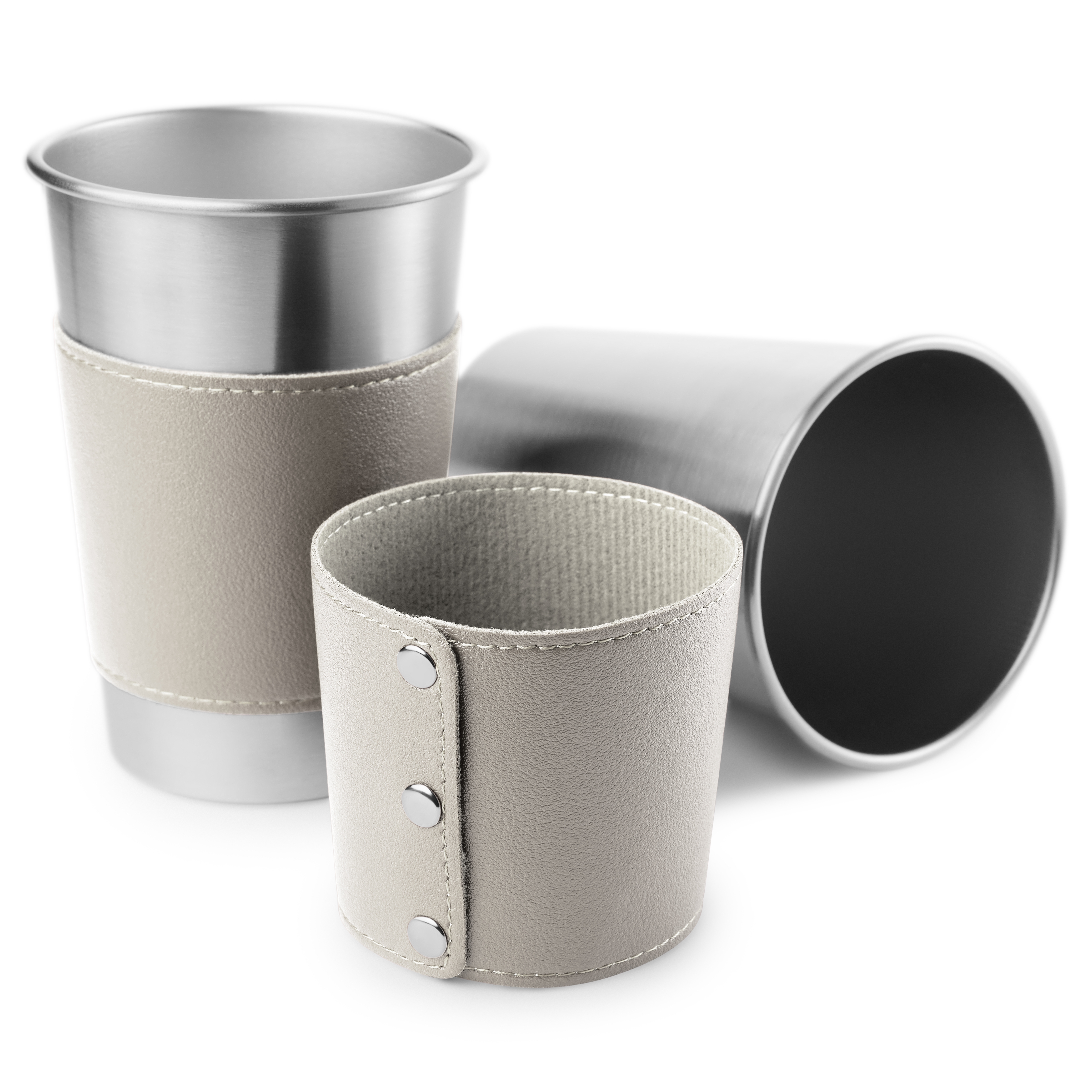 Луксозна чаша от неръждаема стомана и сива кожа 500 мл - 3