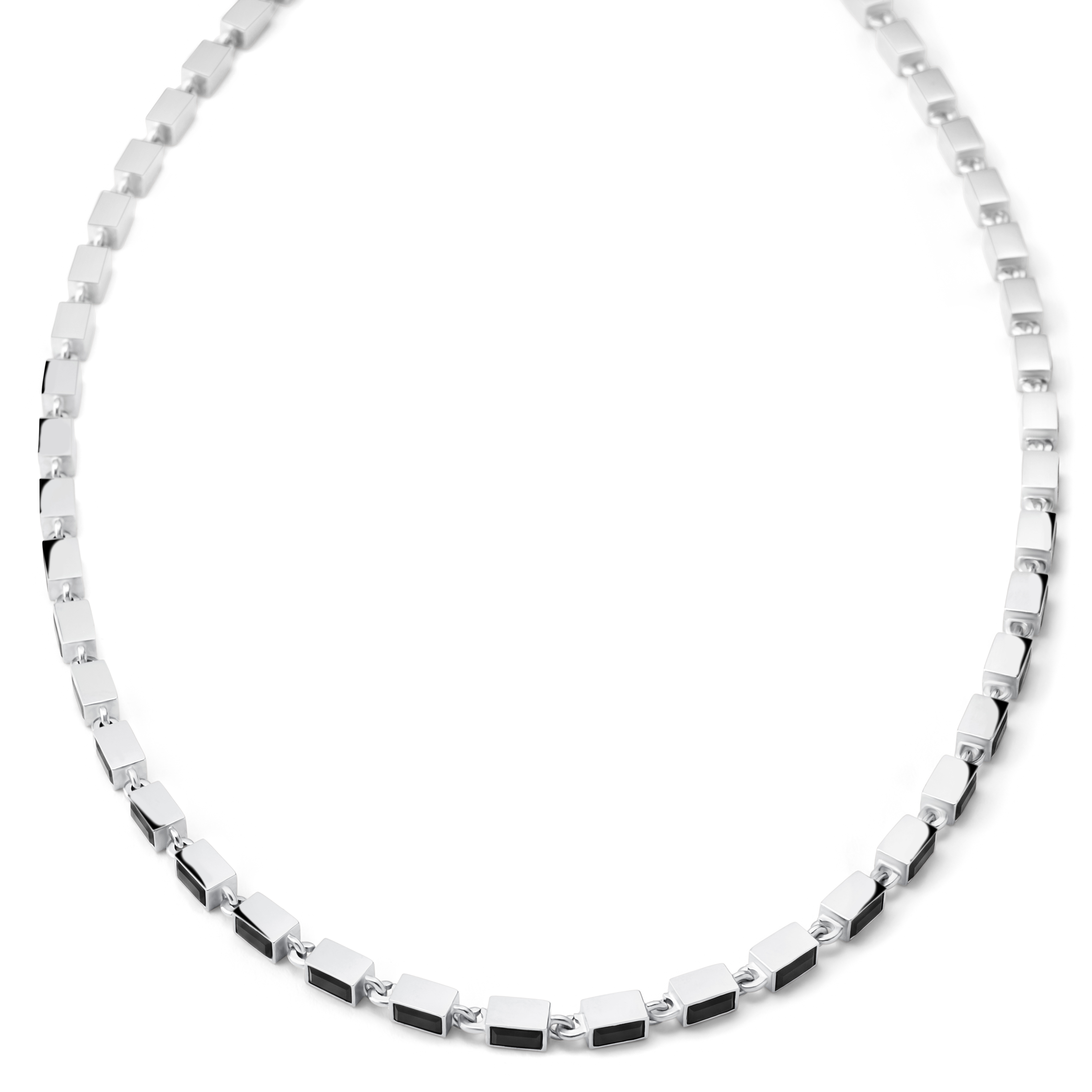 Facet | Silvertonat halsband med svarta kristallglasstenar - 3