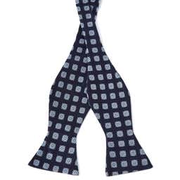 Navy Geometric Silk Self-Tie Bow Tie