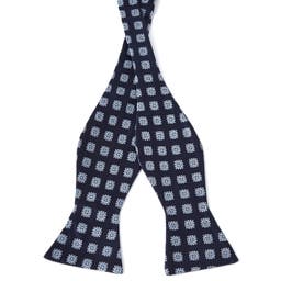 Navy & Light Blue Geometric Silk Self-Tie Bow Tie