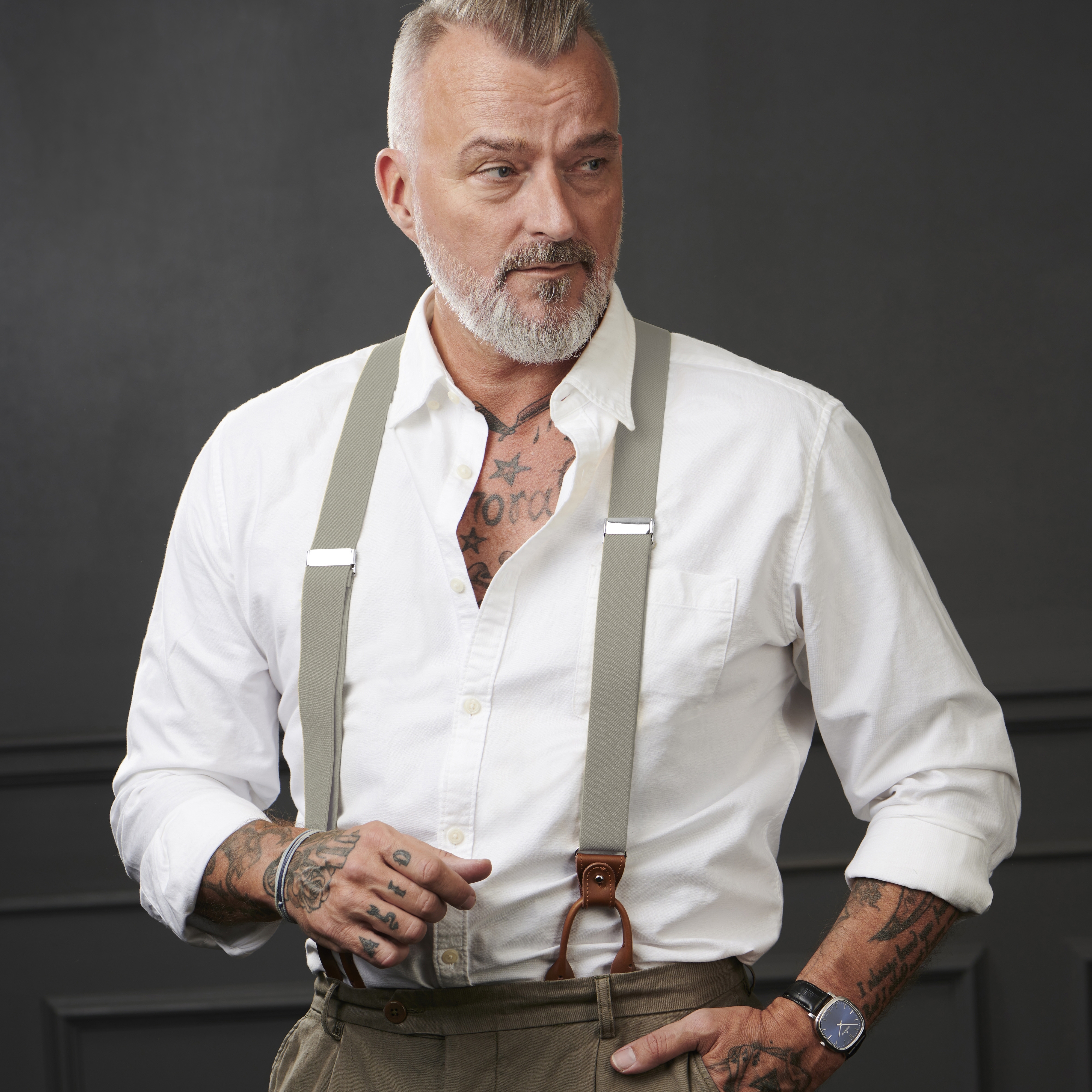 Tirantes convertibles anchos en gris claro con adornos - 5