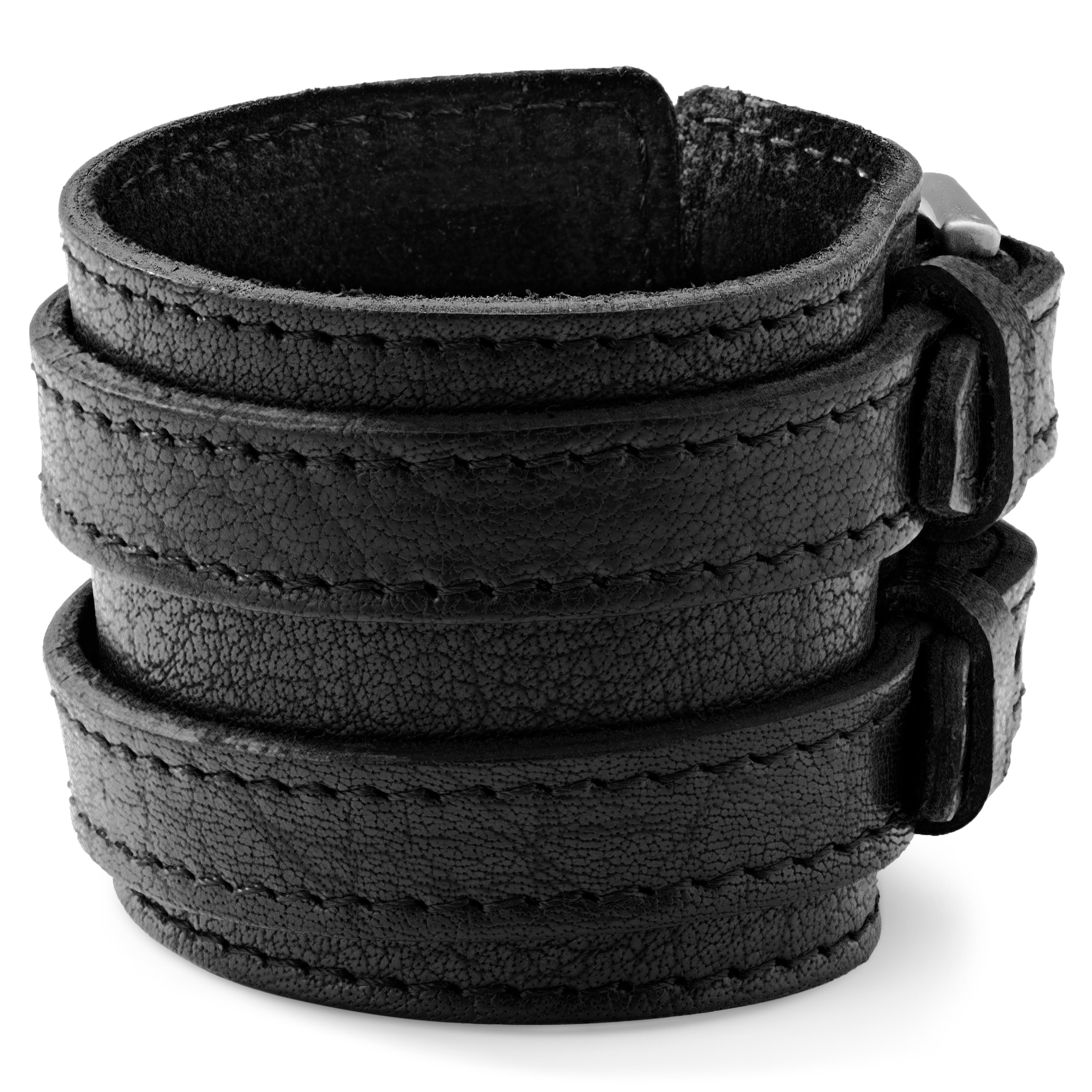 Gladius | Wide Black Full Grain Buffalo Leather Buckle Bracelet