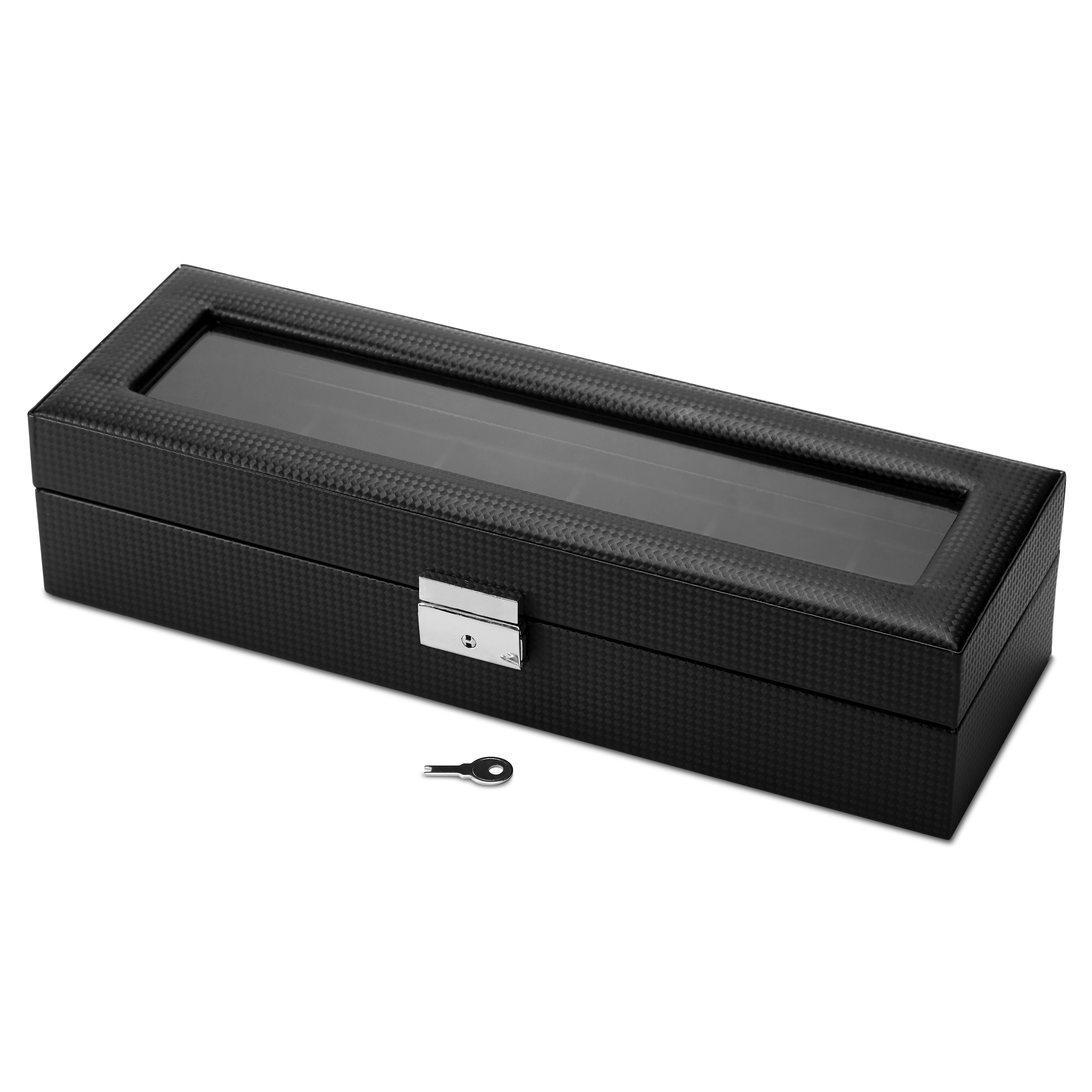 Mini Black Faux Leather Watch Box - 6 Watches - 4