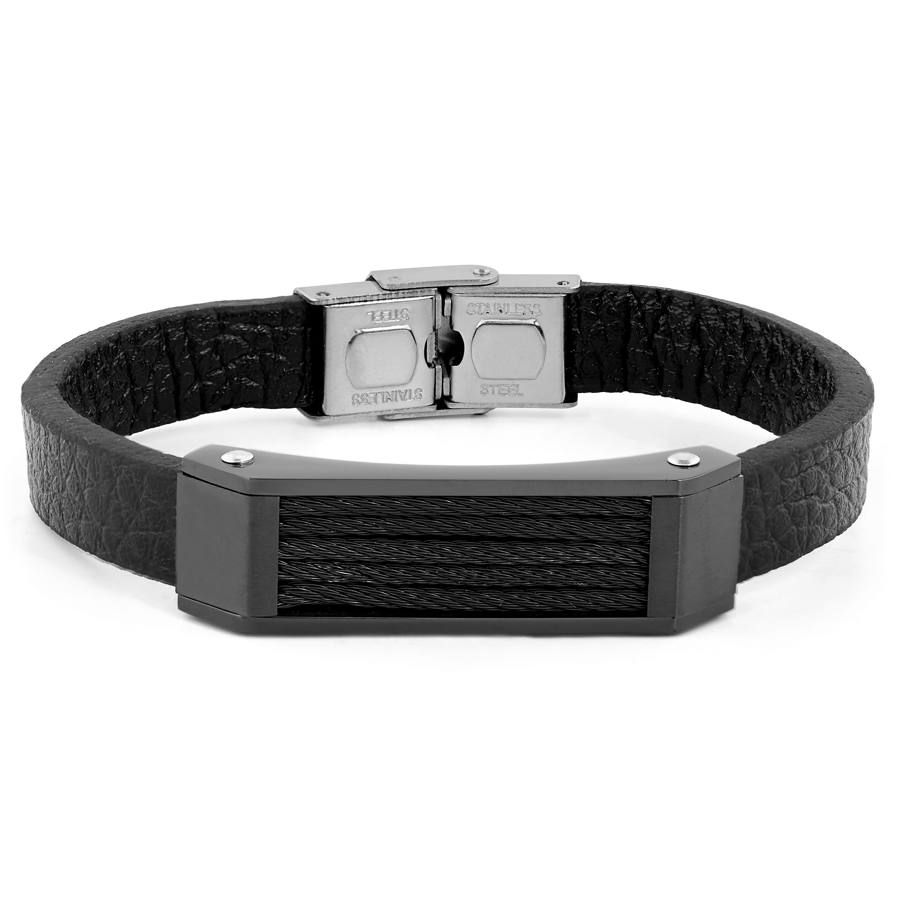 Mixed Steel & Black Leather Bracelet | In stock! | Fort Tempus