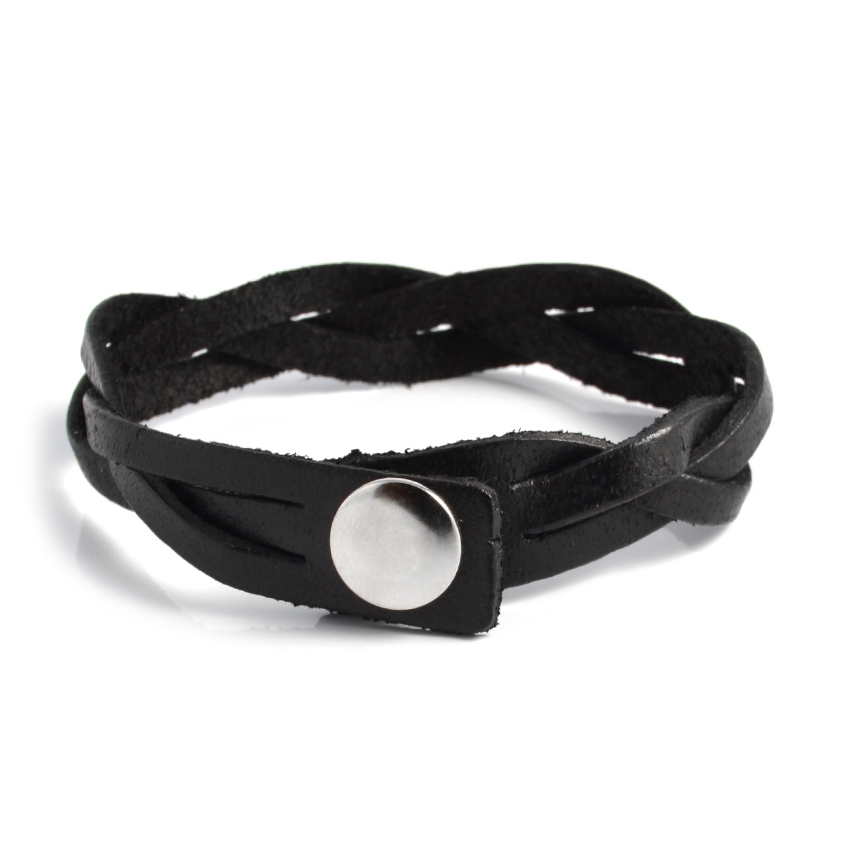 Musta Yksinkertainen Punottu/Kiedottu Nahkaranneke - 2