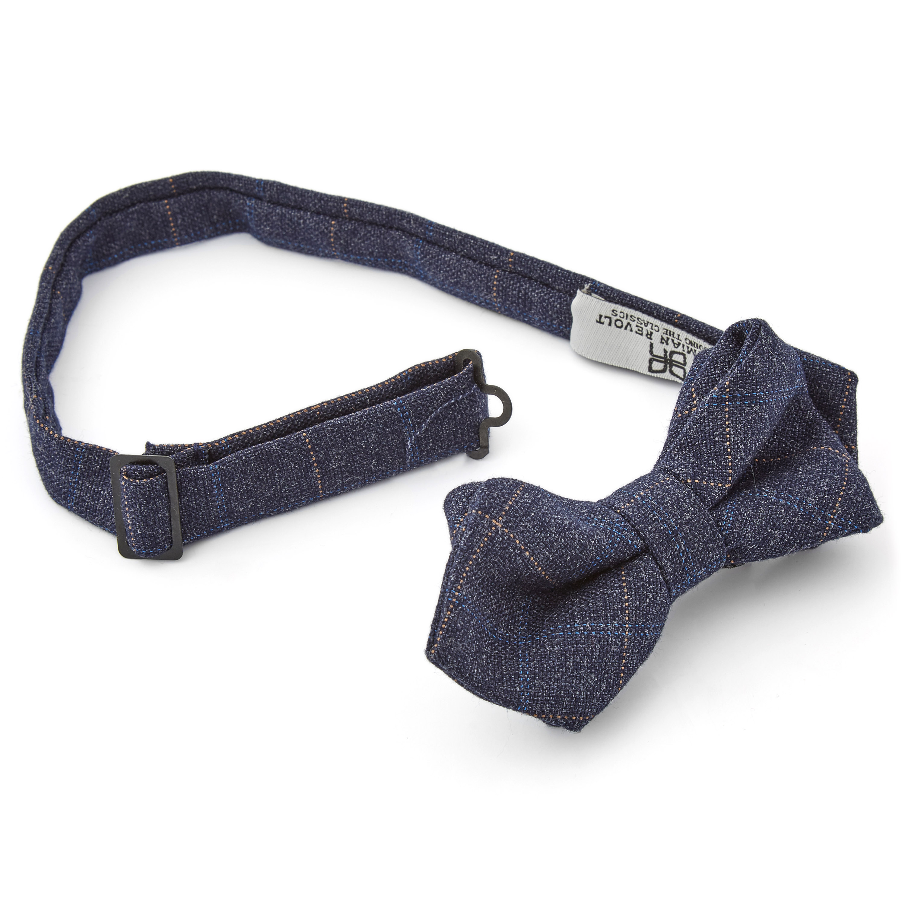 Dark Navy Chequered Pointy Bow Tie - 2