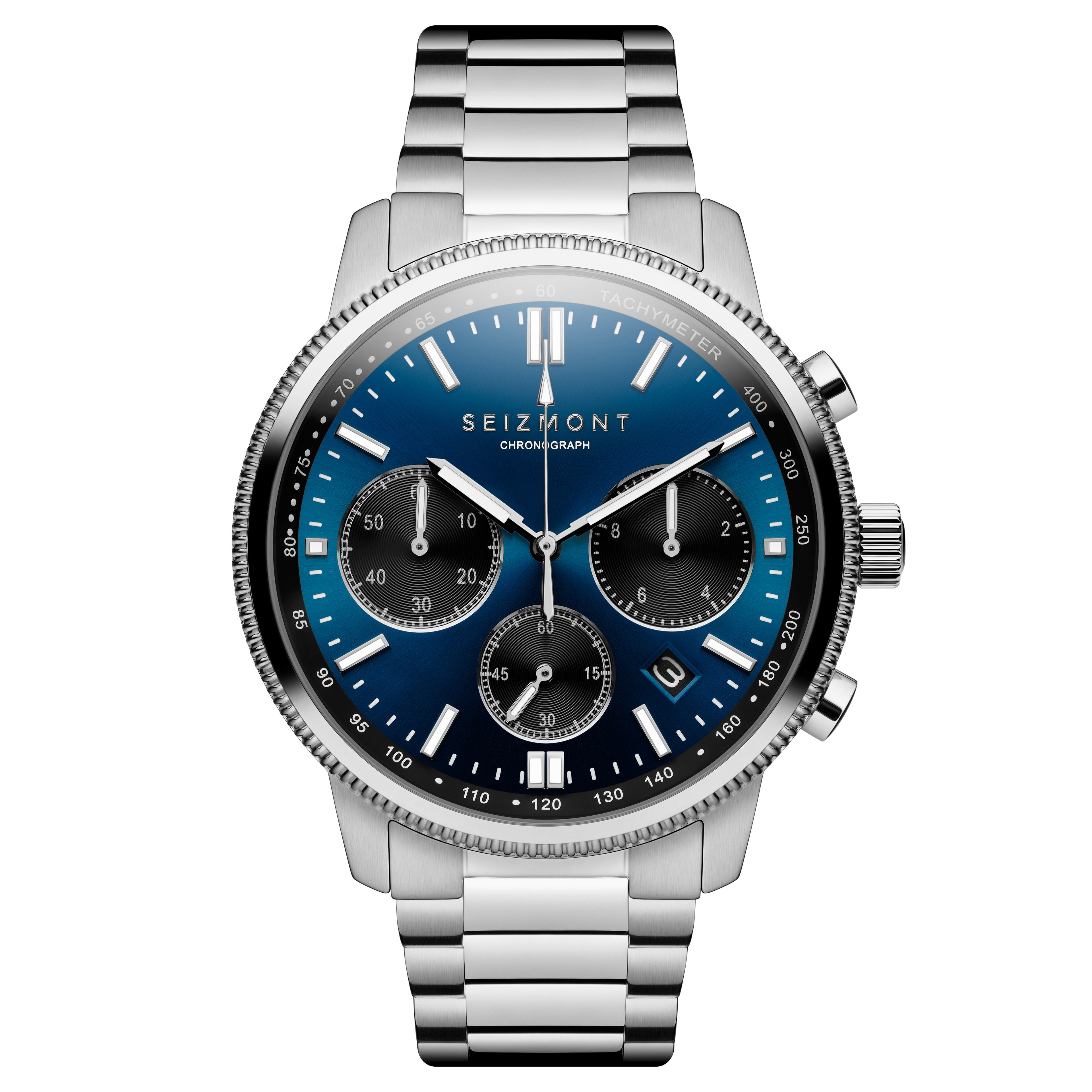 Chronum | Сребристо-син стоманен часовник хронограф