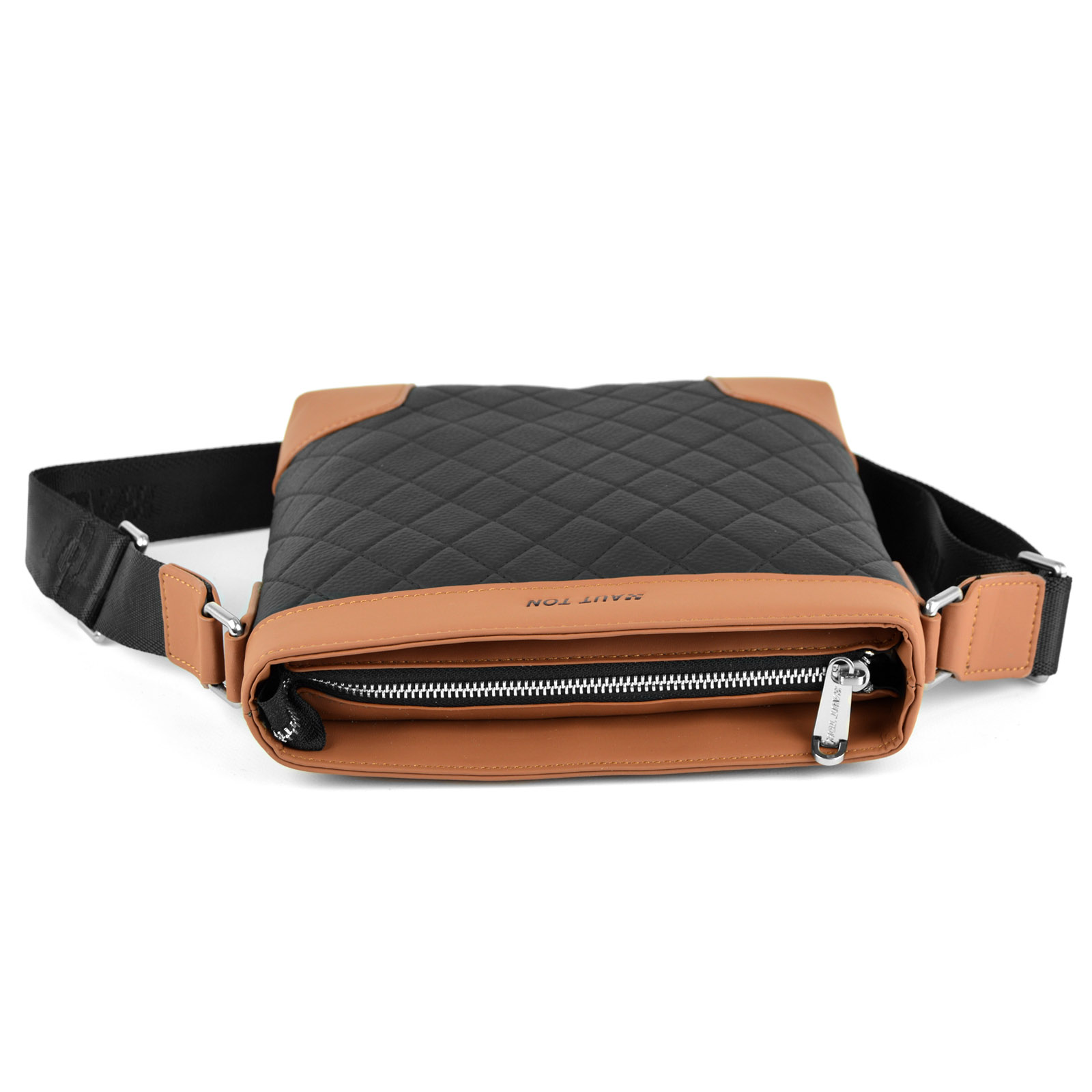 Schwarze & Braune Karo Ledertasche - 7