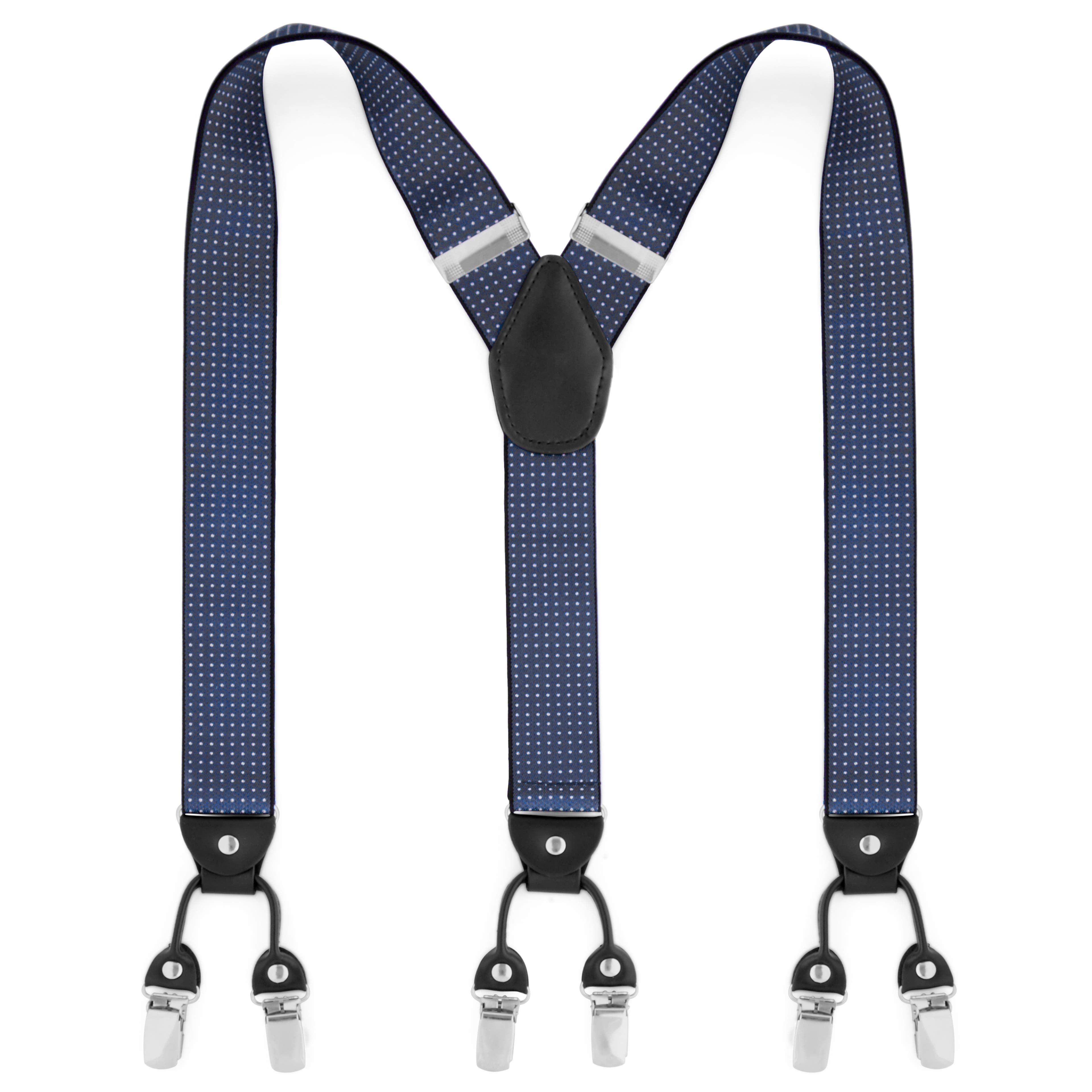 Bretele late bleumarin cu picățele și margini negre cu clipsuri