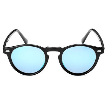 Retro Runde Polariserte Solbriller med Sort & Blått Speilglass