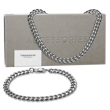 Coffret cadeau avec bracelet et chaîne en acier chirurgical de 8 mm