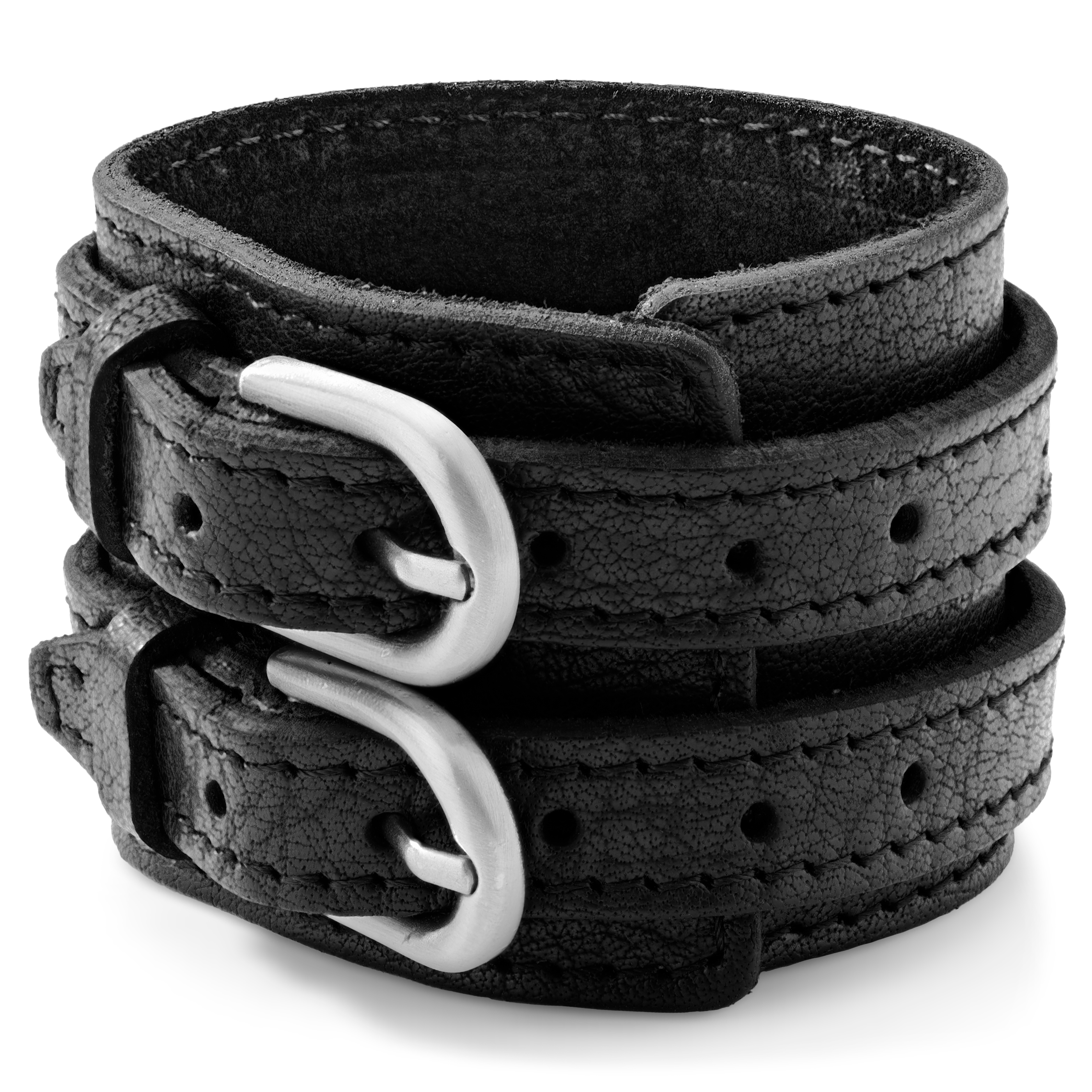 Gladius | Wide Black Full Grain Buffalo Leather Buckle Bracelet - 4